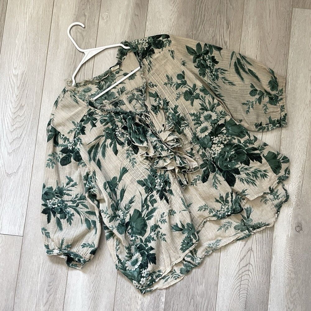 Denim & Supply Ralph Lauren Top cotton floral ruffle womens Beige (large) boho